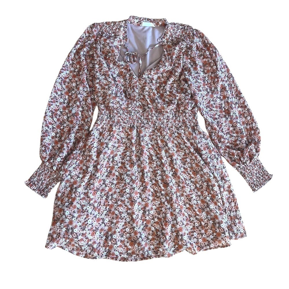Altar'd State Floral Print Long Sleeve Smocked Mini Dress